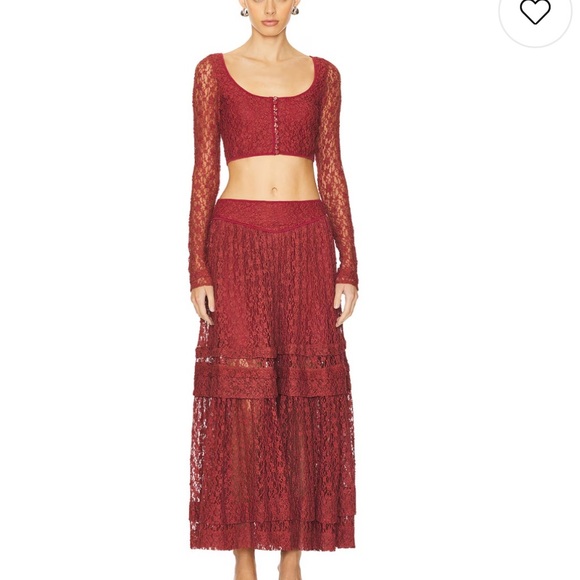 Free People Burgundy Lace set - Picture 2 of 9